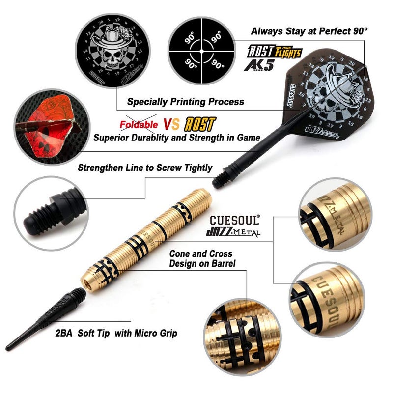 CUESOUL Jazz - Soft Tip Darts Set 19 Grams with 6pcs AK5 Plastic Integrated Flights & 36pcs Plastic Tips for Electronic Dart Board - Image 3